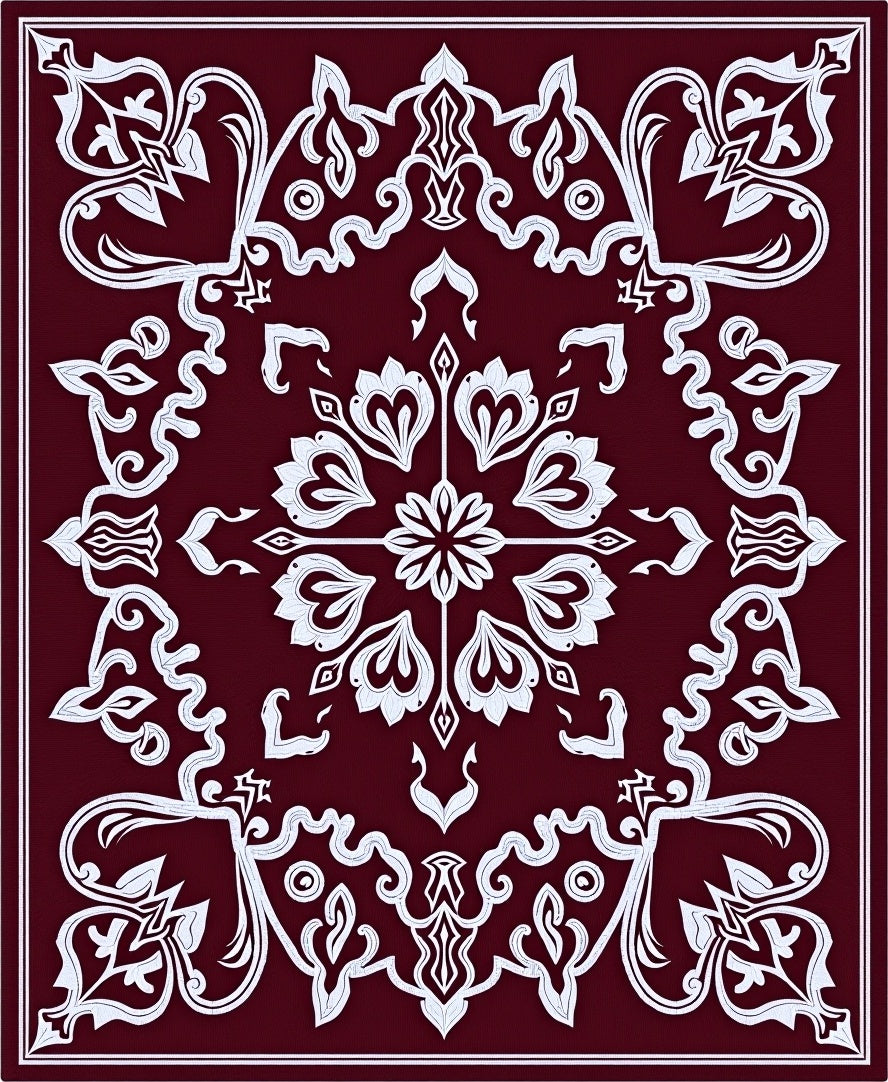 Crimson White Vintage Floral Scroll Rug