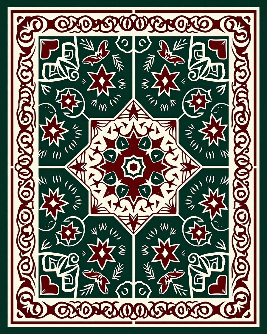 Deep Green Crimson Floral Medallion Rug