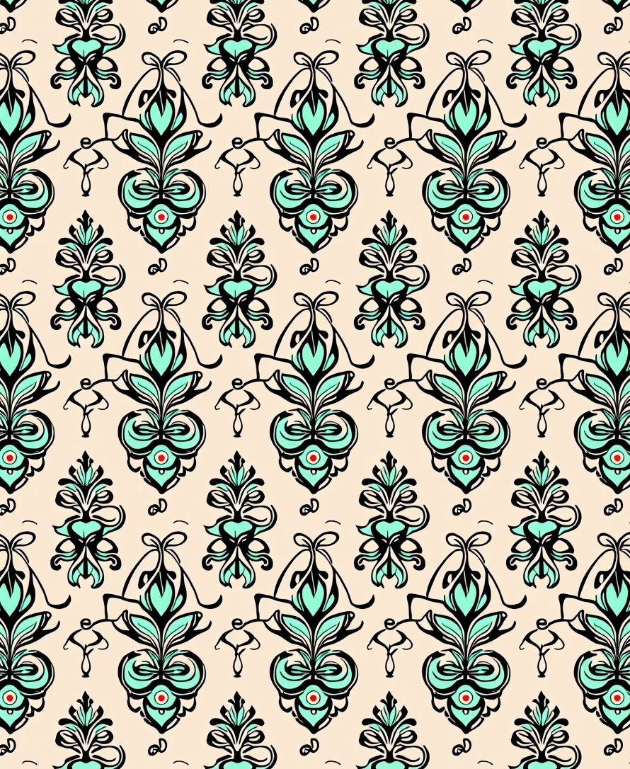 Soft Teal and Black Floral Motif Rug