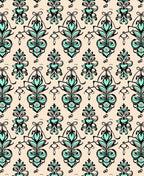 Soft Teal and Black Floral Motif Rug