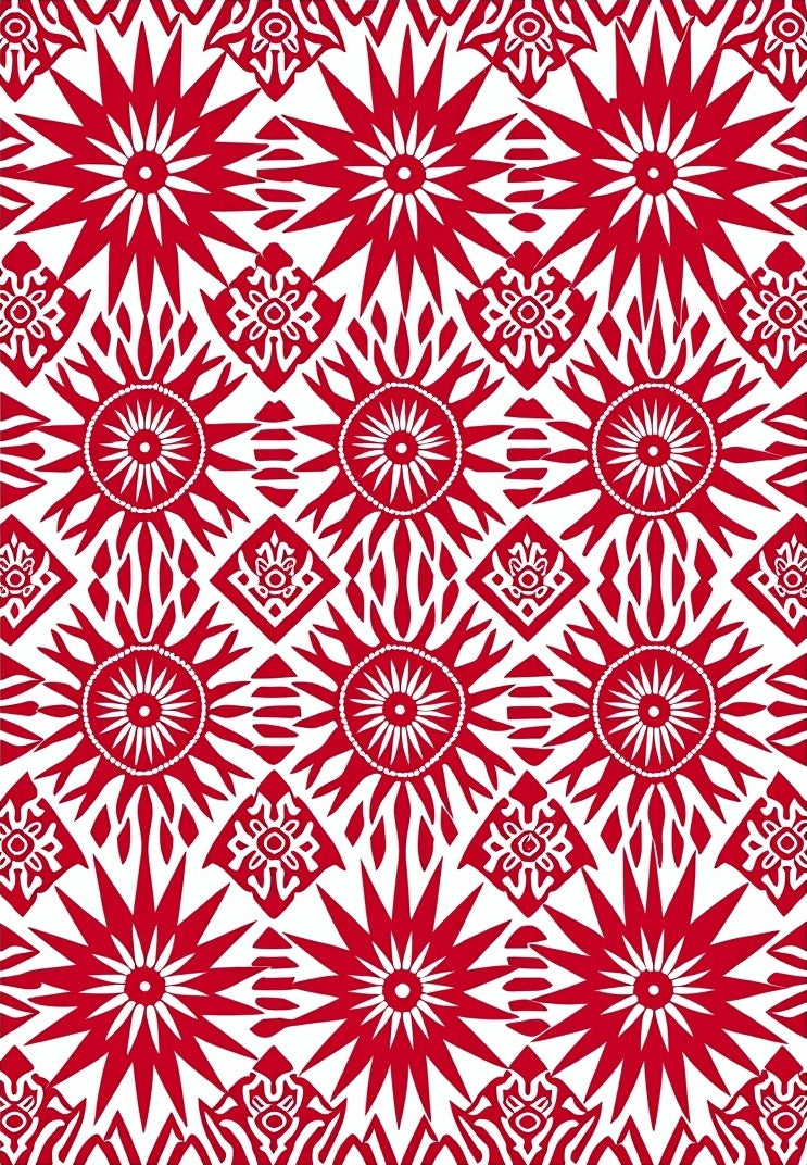 Vivid Red Sunburst Diamond Medallion Rug