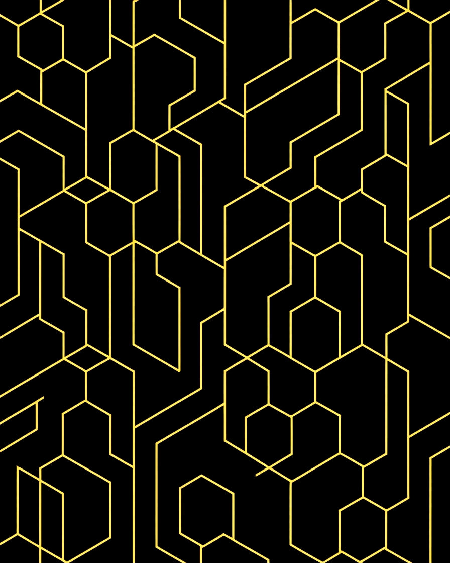Black and Gold Geometric Network Rug