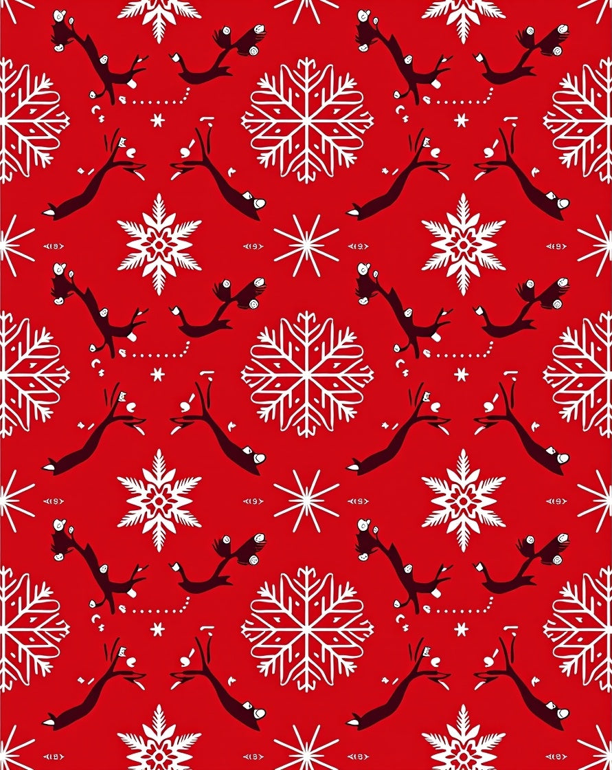 Red White Snowflake Reindeer Garland Rug