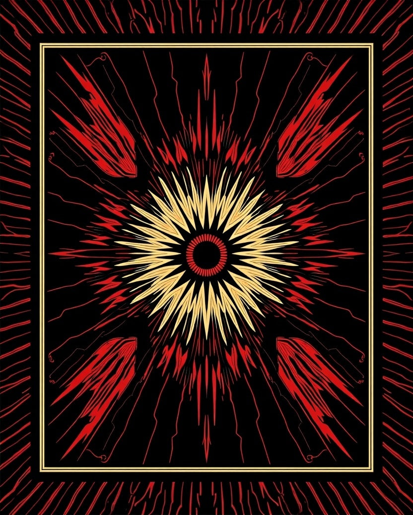 Bold Red Gold Sunburst Rays Rug