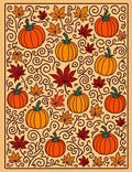 Autumn Pumpkin Leaf Scrollwork Rug