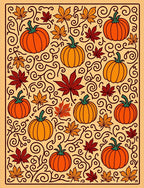 Autumn Pumpkin Leaf Scrollwork Rug