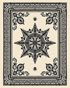 Black And Cream Floral Medallion Border Rug
