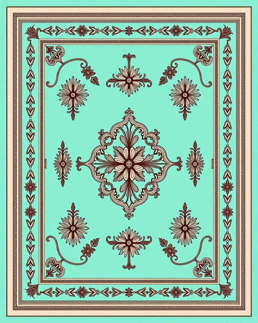 Ornate Floral Medallion Teal Rug