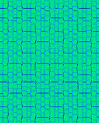 Cool Blue Green Geometric Grid Rug