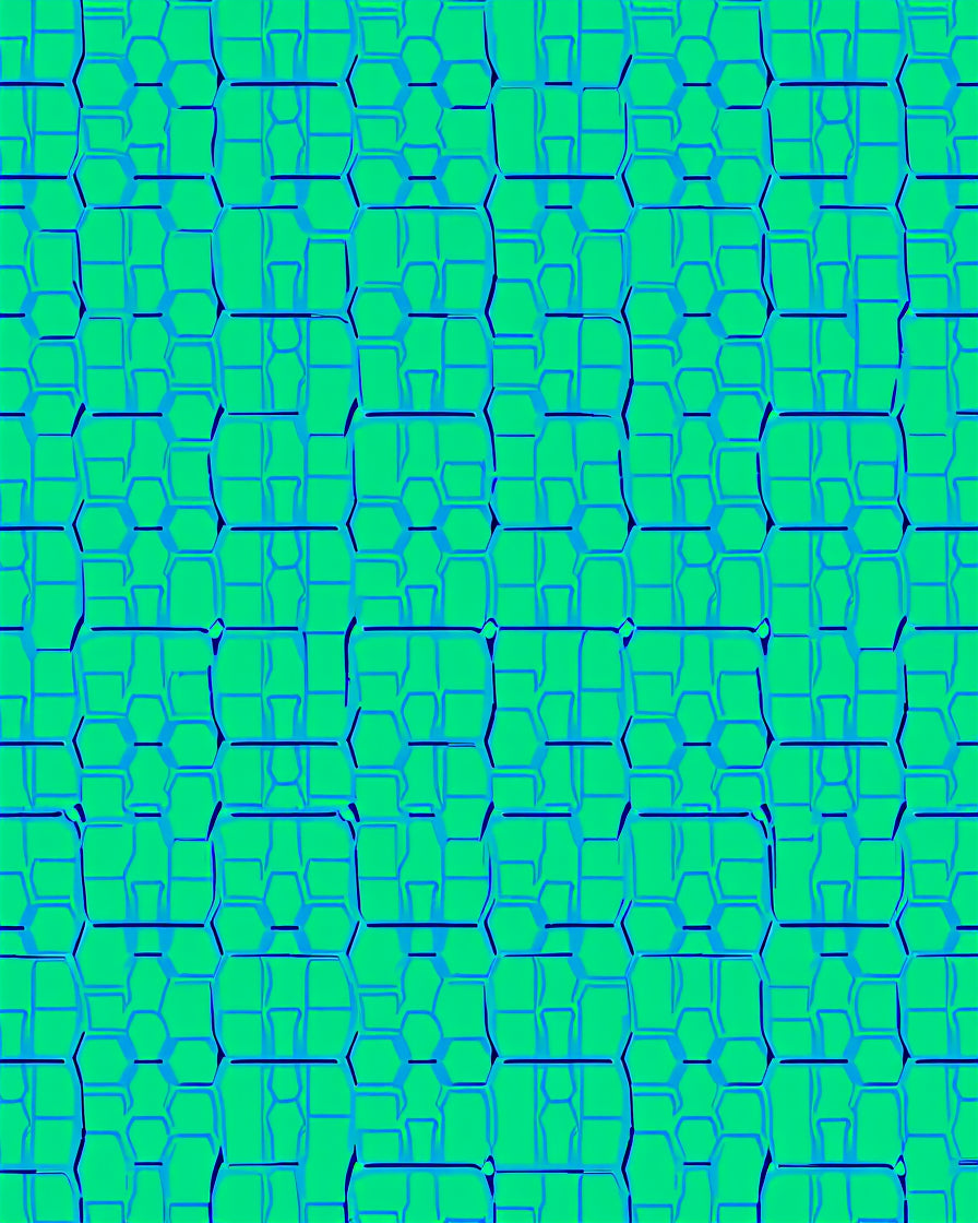 Cool Blue Green Geometric Grid Rug