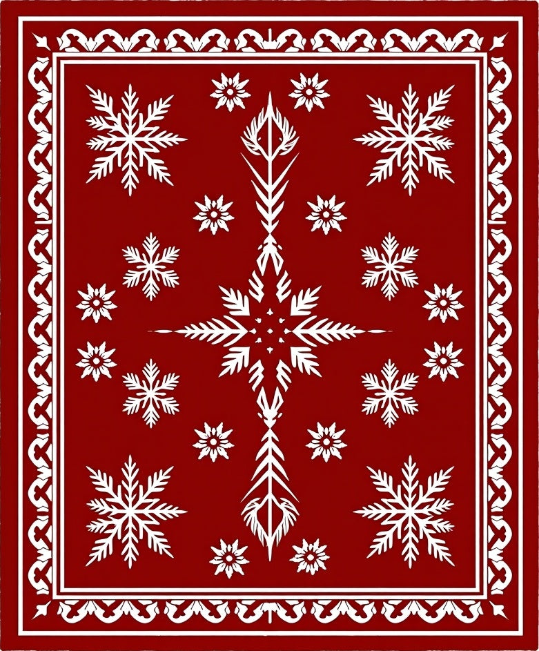 Crimson White Snowflake Wonderland Rug