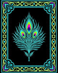 Vibrant Teal Peacock Feather Frame Rug