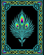 Vibrant Teal Peacock Feather Frame Rug