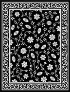 Black White Floral Vines Border Rug