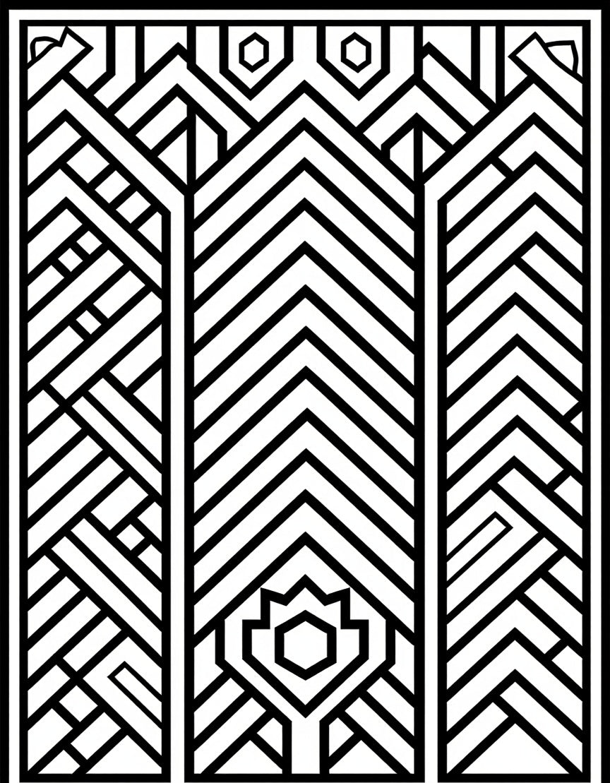 Monochromatic Geometric Art Deco Panels Rug