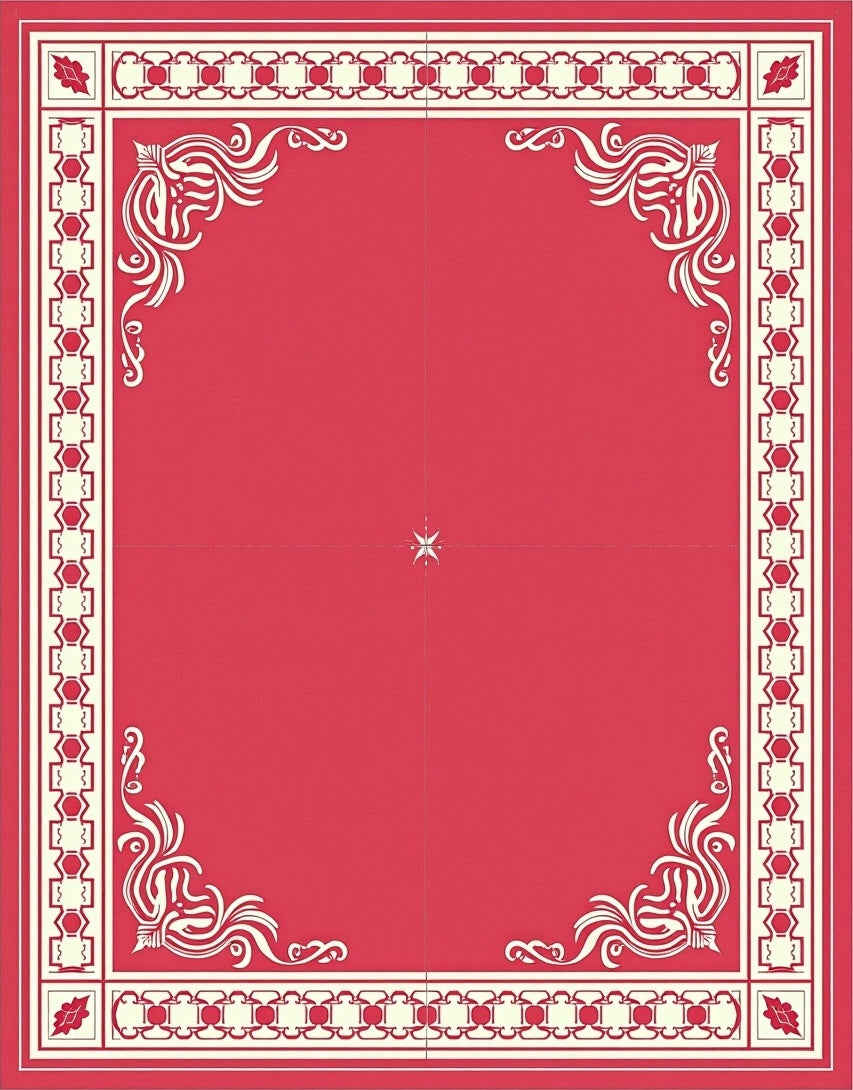 Crimson Ivory Scroll Leaf Border Rug