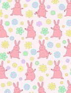 Playful pink bunnies flower meadow Rug