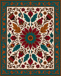 Crimson Teal Floral Medallion Frame Rug