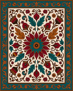 Crimson Teal Floral Medallion Frame Rug