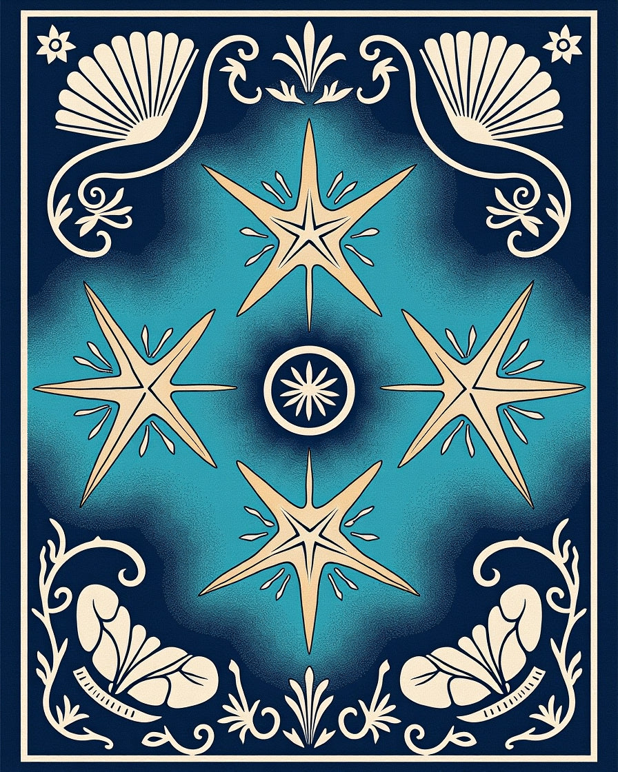 Golden Starburst Celestial Deep Blue Rug
