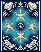 Golden Starburst Celestial Deep Blue Rug