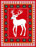 White Deer Red Floral Border Rug