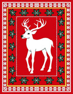 White Deer Red Floral Border Rug