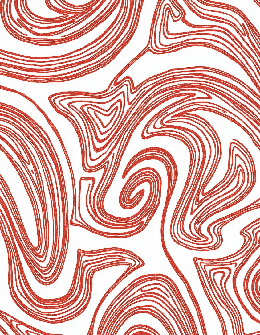 Coral Red Swirling Abstract Lines Rug