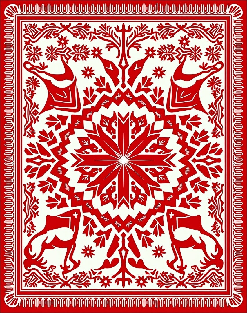 Crimson Tribal Animal Mandala Rug