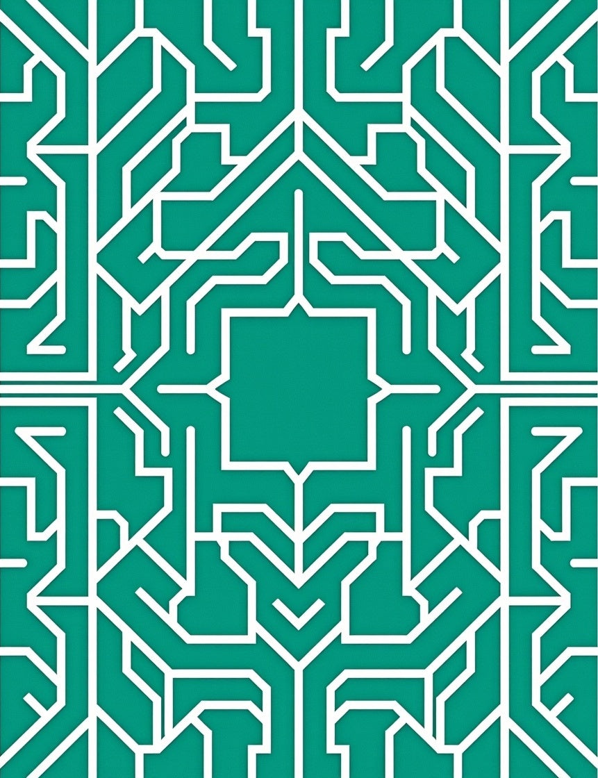 Teal White Geometric Art Deco Labyrinth Rug