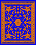 Electric Blue Orange Floral Medallion Scroll Rug