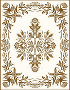 Ornate Brown Floral Botanical Framing Rug