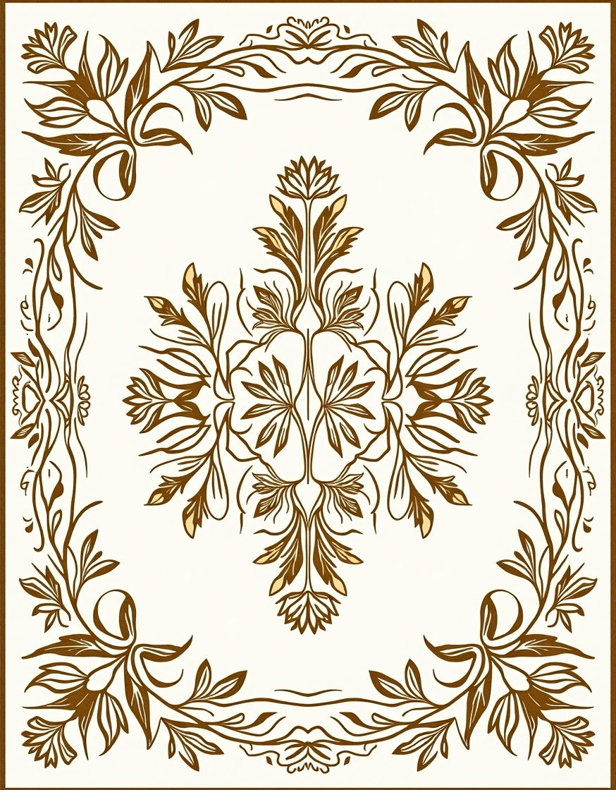 Ornate Brown Floral Botanical Framing Rug