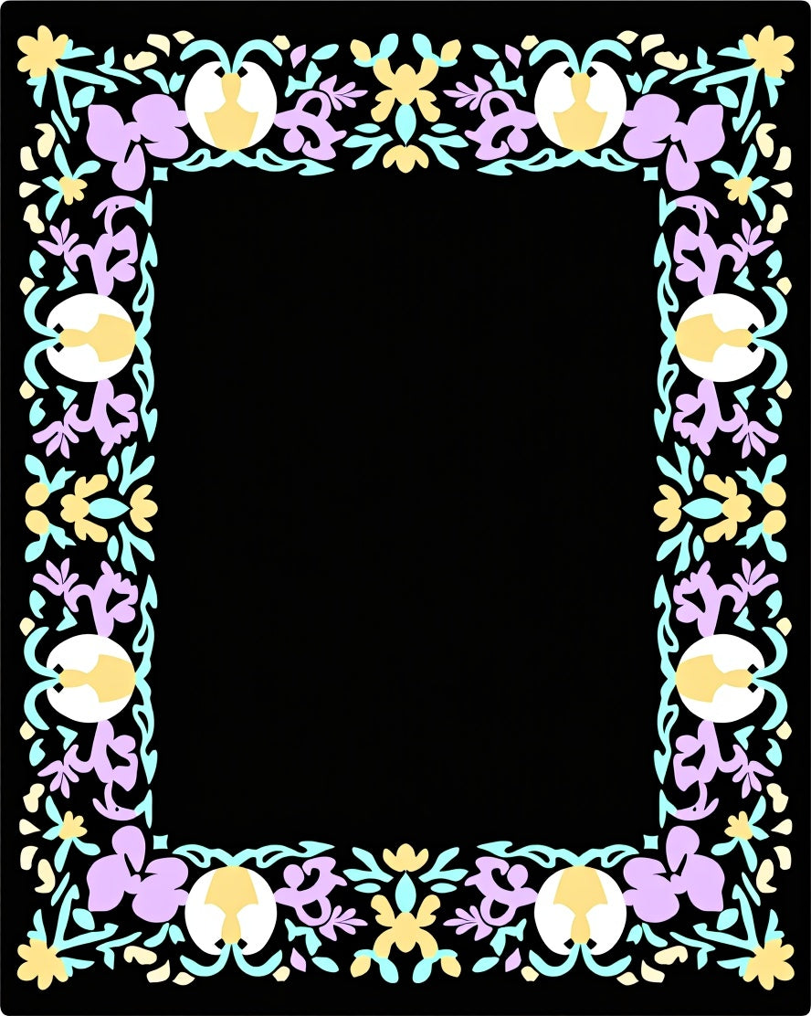 Floral Botanical Border in Pastel Hues Rug