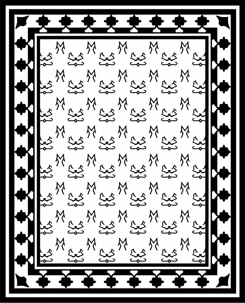 Black White Reciprocal Geometric Motif Rug