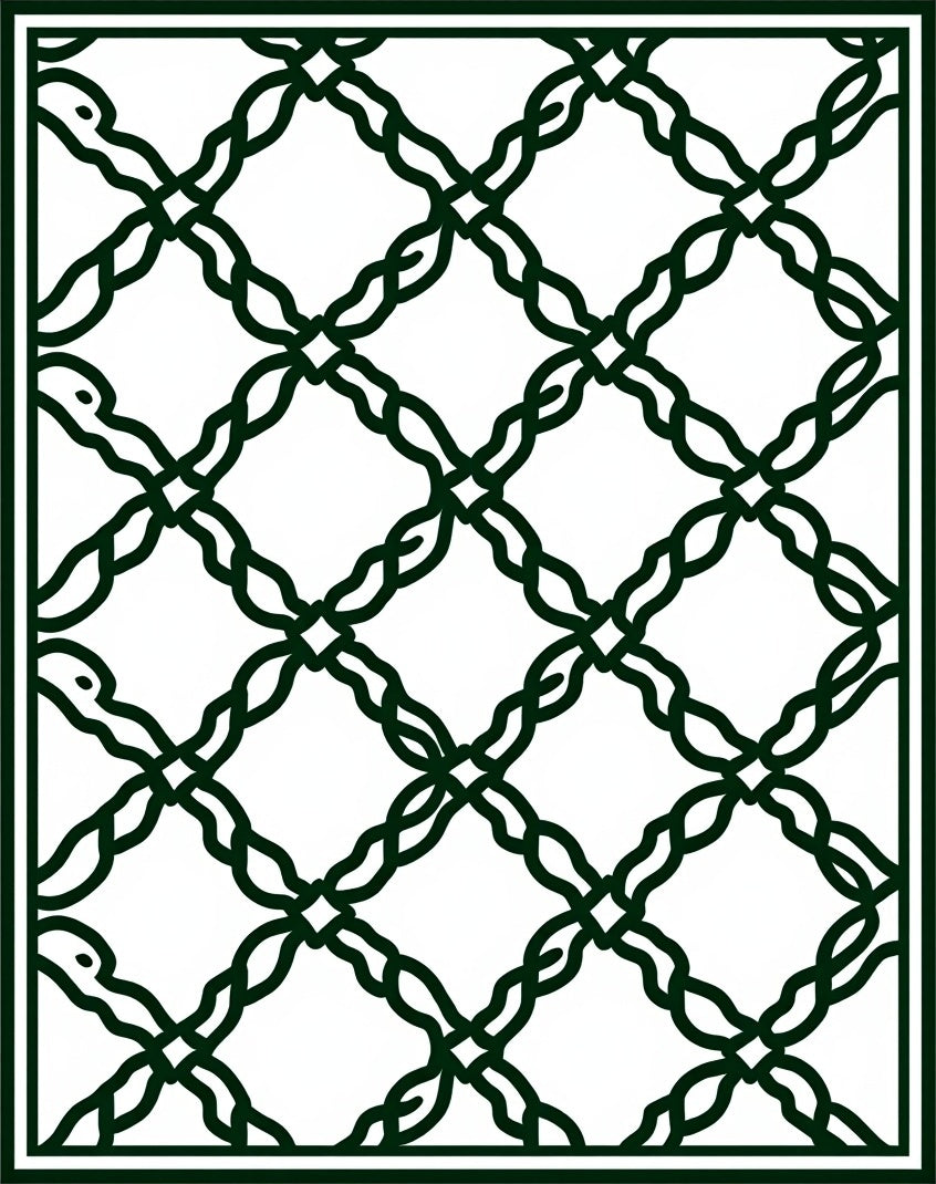 Dark Green Interlocking Vine Lattice Rug