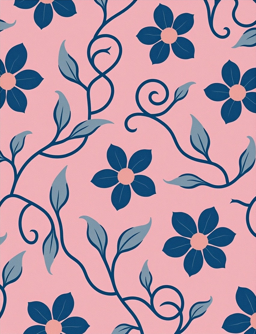 Pink Blue Floral Vine Garden Rug
