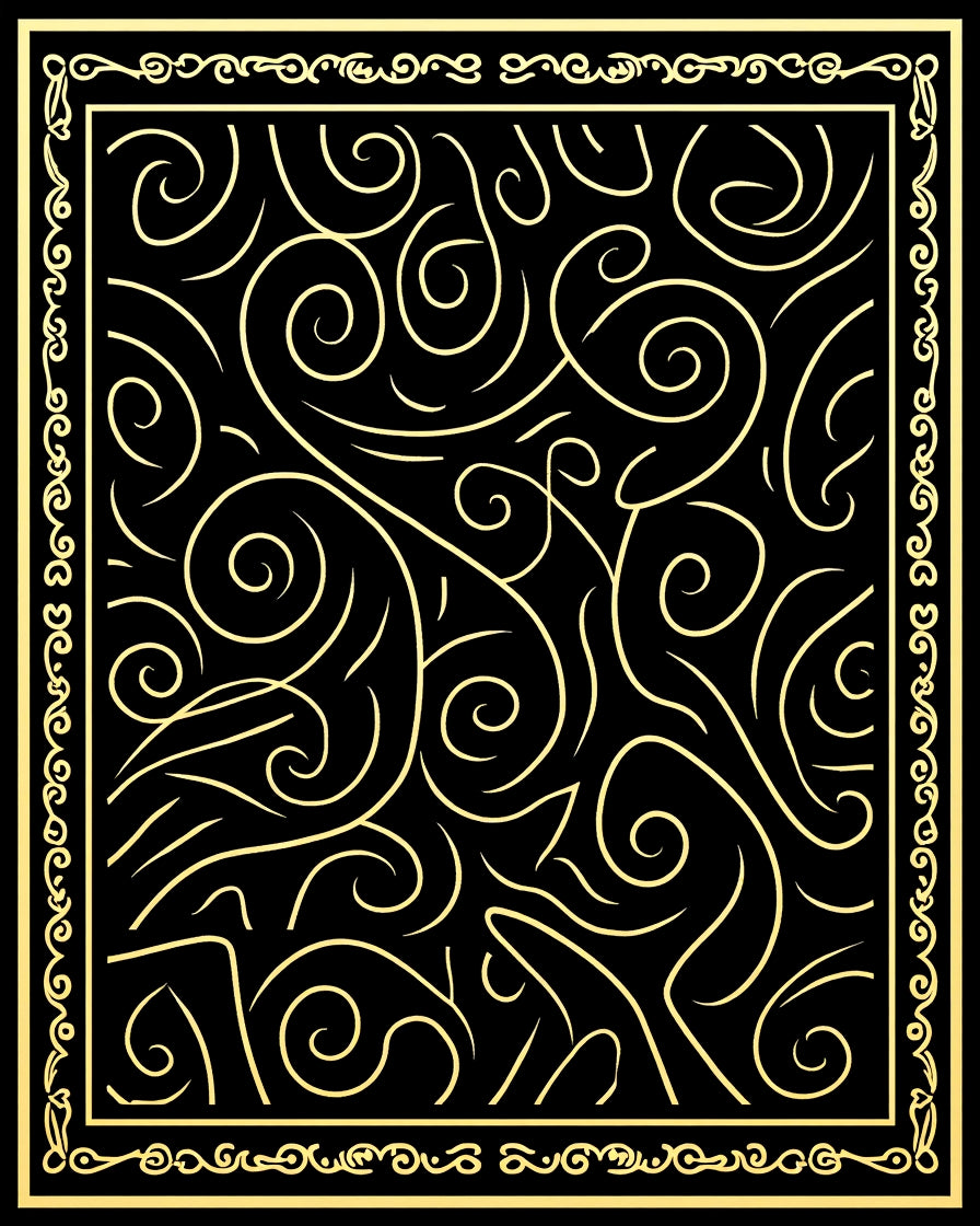Gold Swirl Black Abstract Border Rug
