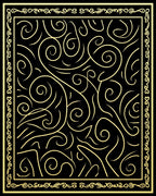 Gold Swirl Black Abstract Border Rug