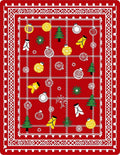 Crimson Red Christmas Ornaments Mittens Trees Rug