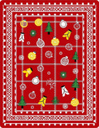 Crimson Red Christmas Ornaments Mittens Trees Rug