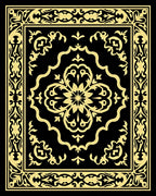 Golden Black Baroque Scrollwork Medallion Rug