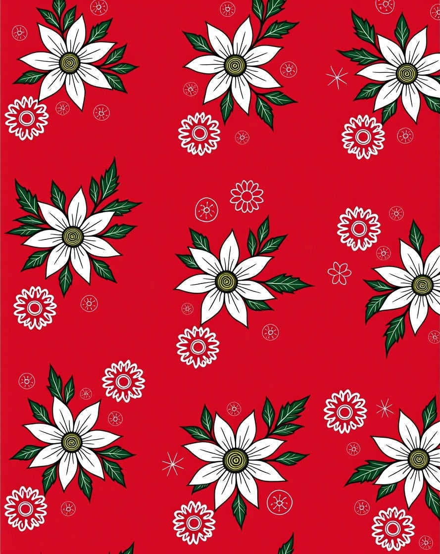 Red White Floral Garden Medallion Rug