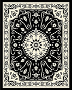 Classic Black Cream Floral Medallion Rug