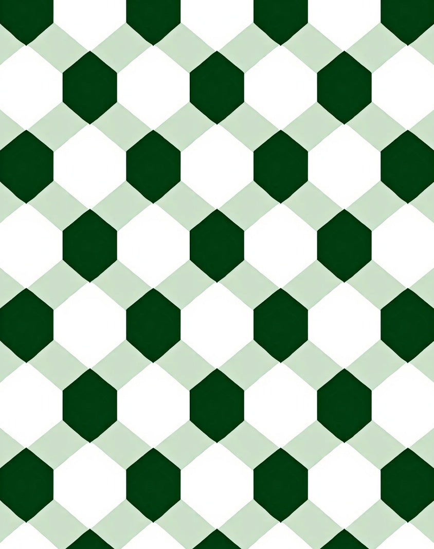 Emerald Green White Hexagon Grid Rug