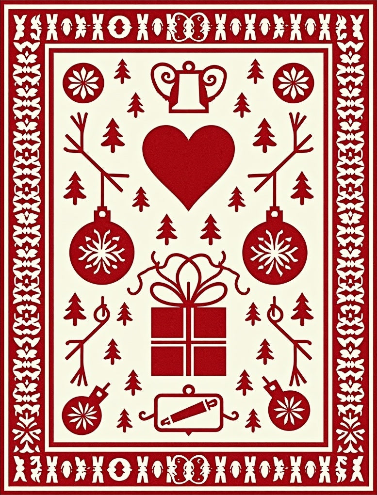 Red White Holiday Icons Gift Heart Rug