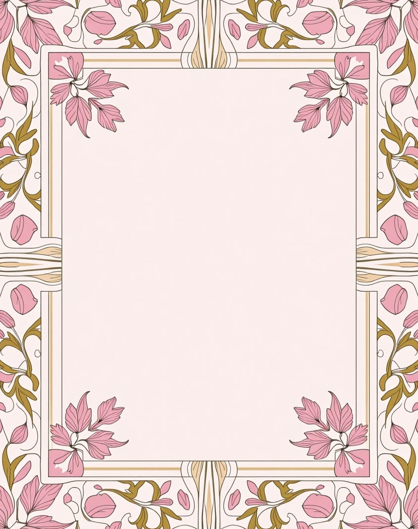 Art Nouveau Pink Floral Border Rug