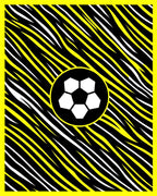 Bold Yellow Black White Soccer Graphic Rug