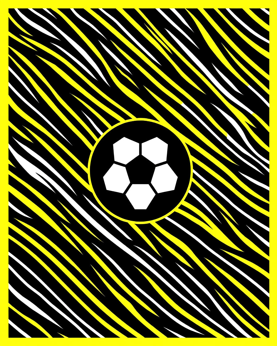 Bold Yellow Black White Soccer Graphic Rug