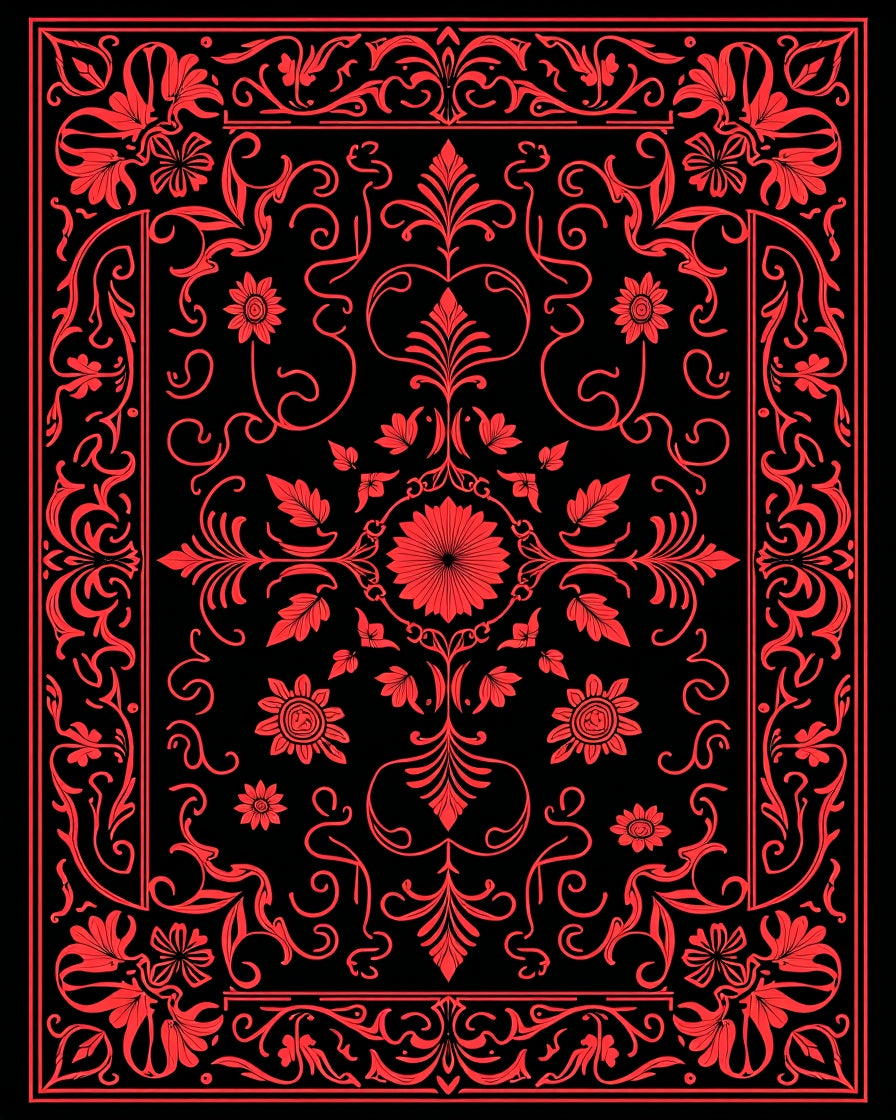 Crimson Floral Medallion Frame Rug
